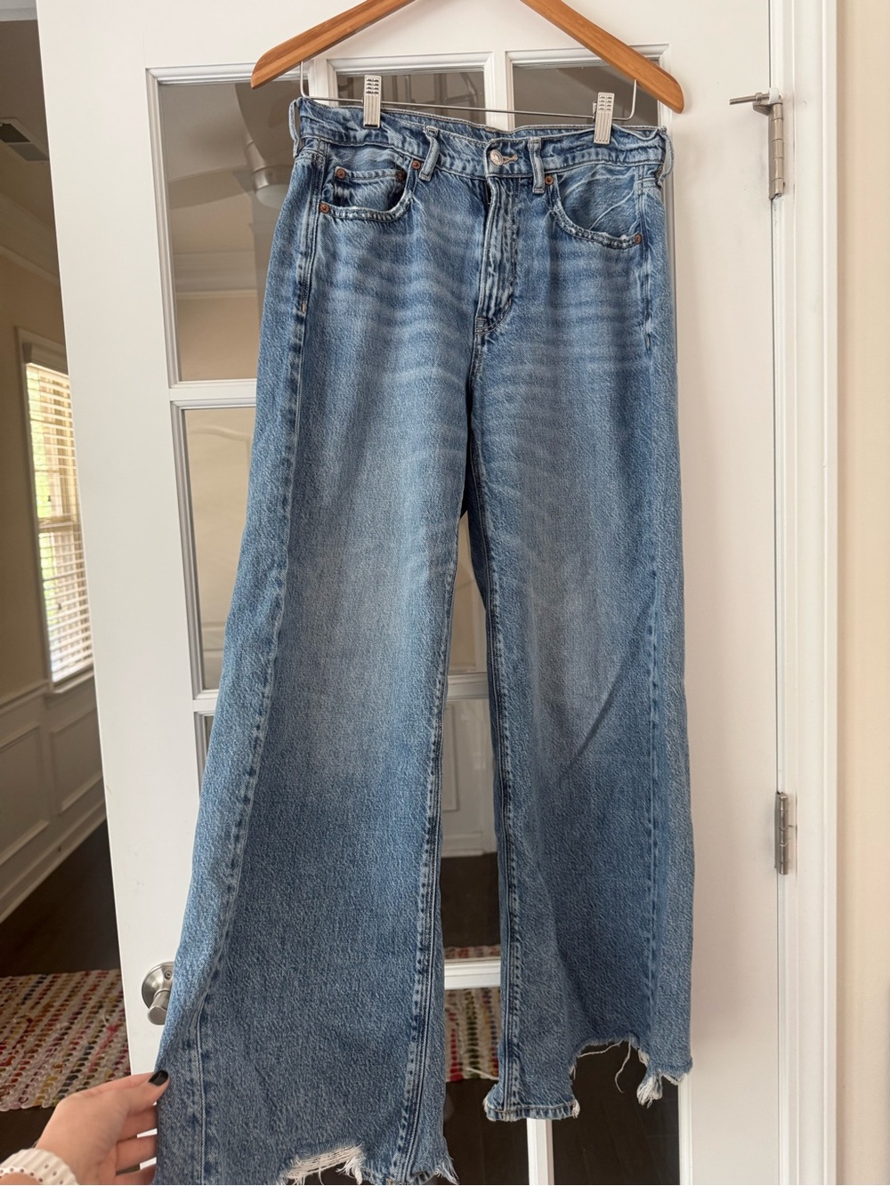 American Eagle Outfitters Light Blue Wide Leg Distressed Jeans
